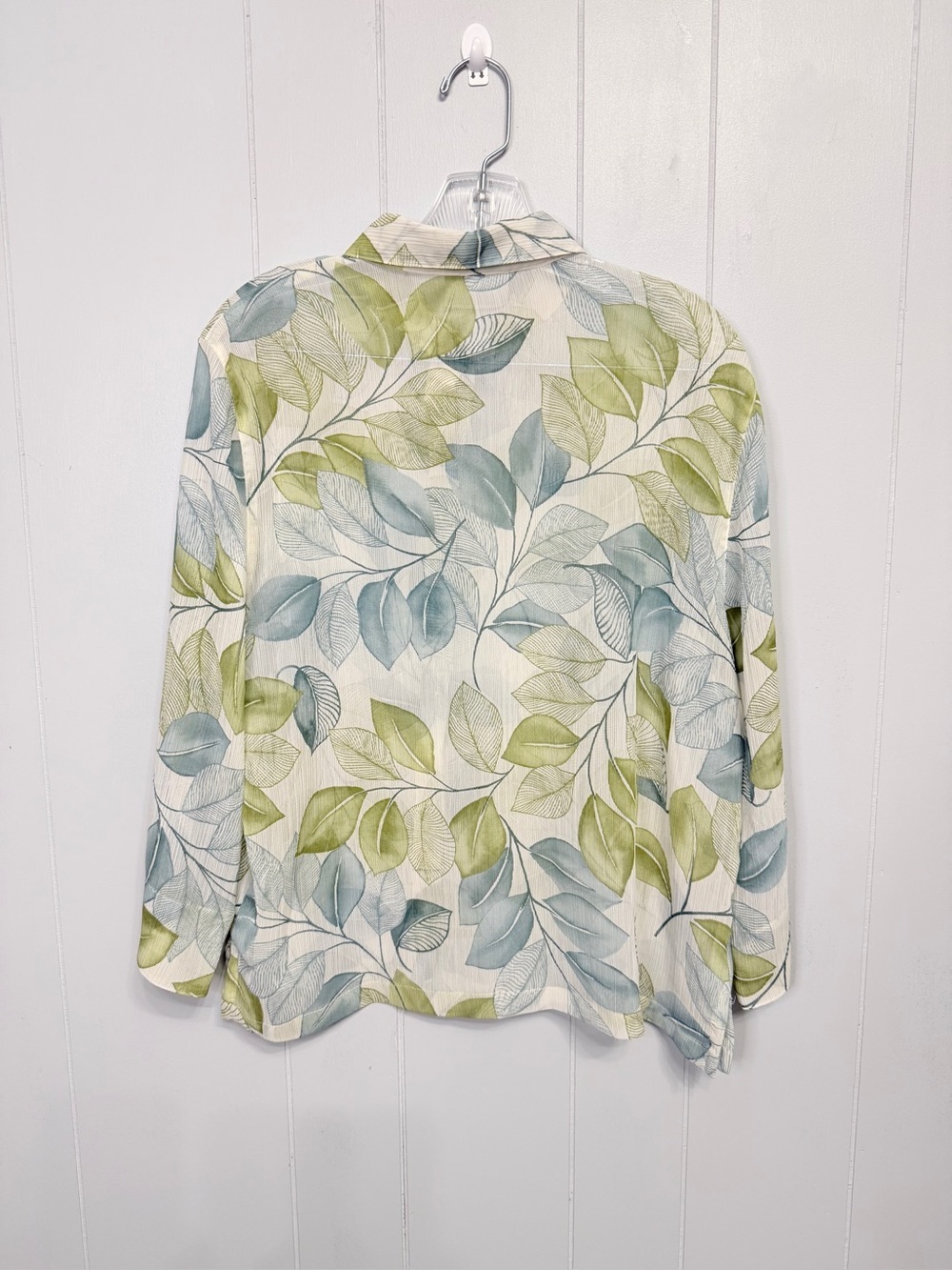#17)  Alfred Dunner Leaf-Print Button-Down Shirt in Green and Blue - Picture 2 of 7